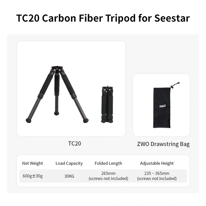 ZWO TC20 Carbon Fiber Tripod for Seestar Smart Telescopes