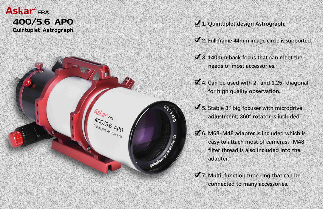 Askar FRA 400 72mm f/5.6 Quintuplet Flat-Field Astrograph